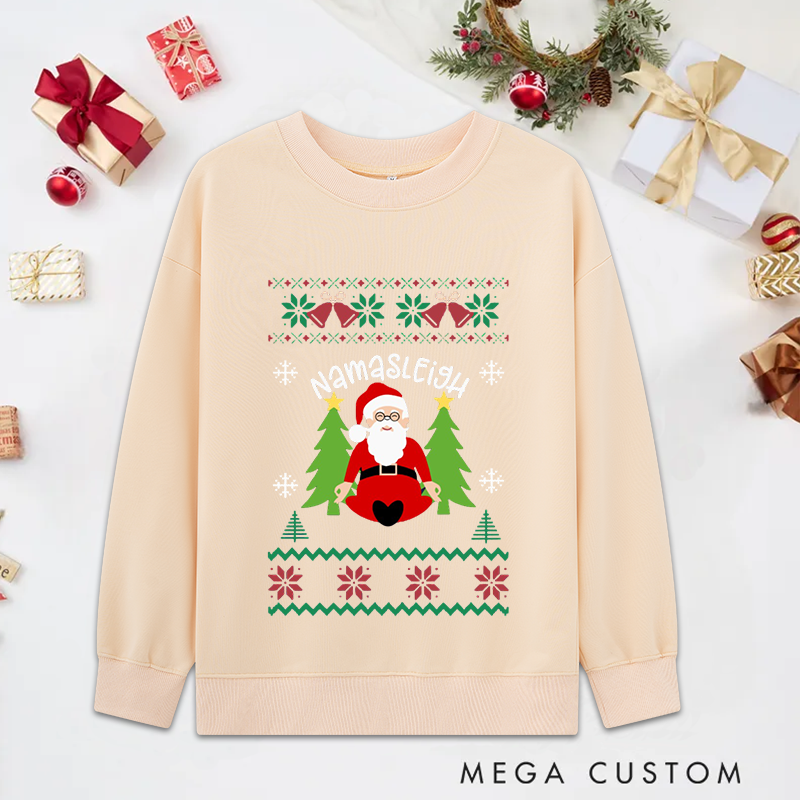 Personalized Namastay Christmas Classic Sweatshirts with Meditating Santa Design Christmas Yoga Sweatshirts Gift Perfect for Yoga Lover and Holiday