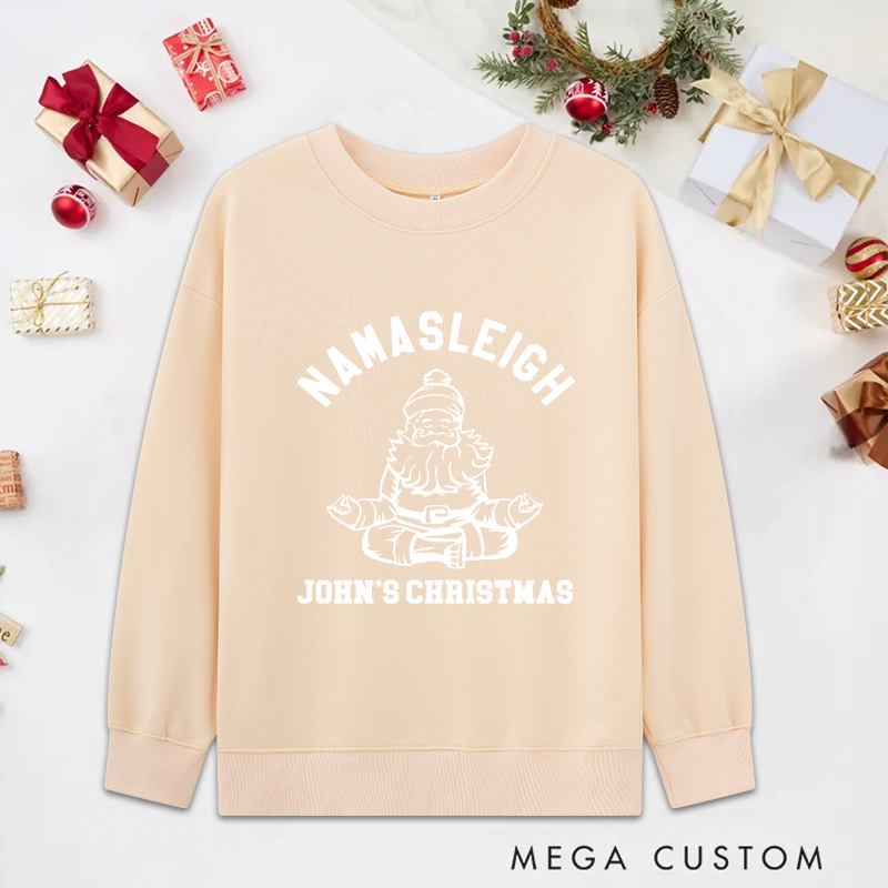 Personalized Namastleigh Yoga Christmas Classic Sweatshirts with Meditating Santa Design Christmas Yoga Sweatshirts Gift Perfect for Yoga Lover and Holiday