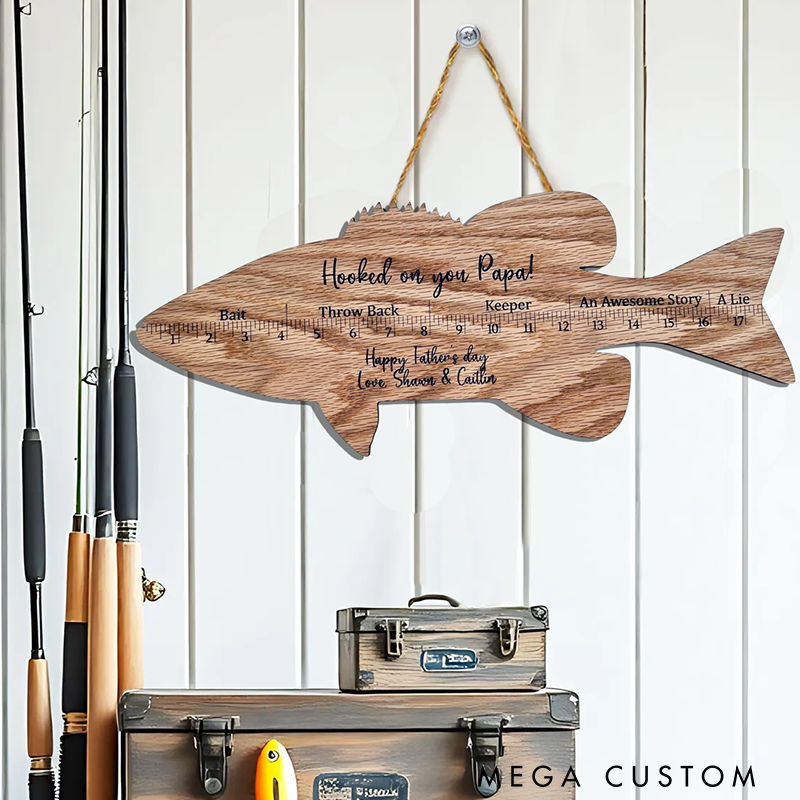 Personalized Wooden Fish Ruler Engraved Fishing Gift for Dad Fish ruler clipart Perfect for Measuring Catches and Celebrating Special Moments