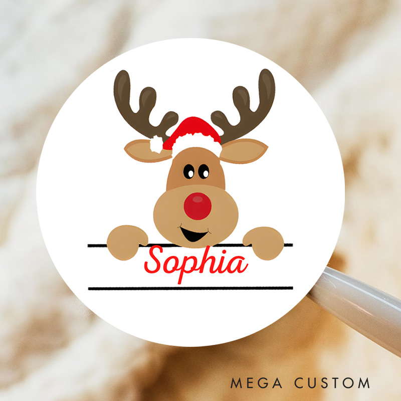 Personalized Adorable Reindeer with XX's Name Spreading Joy Christmas Gift Tags
