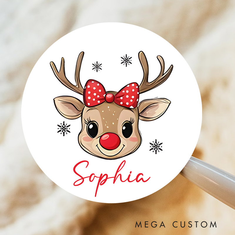 Personalized Adorable Reindeer with XX's Name Spreading Holiday Cheer Gift Tags