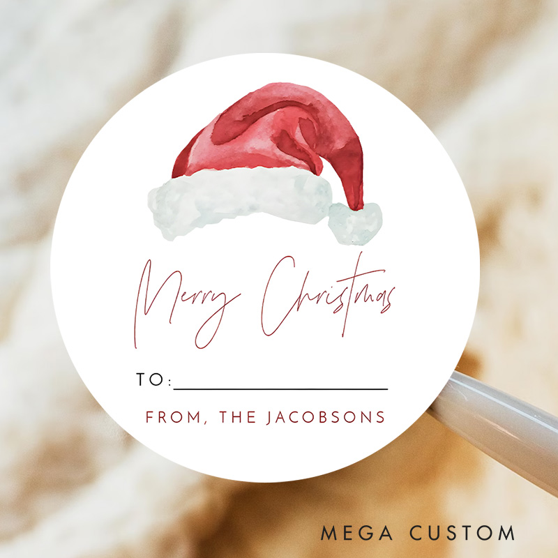 Personalized Classic Santa Hat with Warm Wishes from the XX Gift Tags