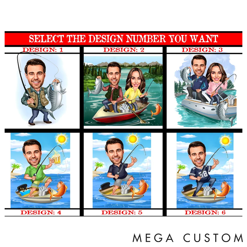 Personalized Cartoon Fisherman Portrait Fishing Gift For Men Custom Fisherman Caricature Drawing from Photo Funny Fisherman Caricature Gift for Fisherman