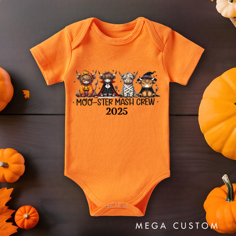 Personalized Highland Cow Halloween Onesie Fall Baby Bodysuit Cute Halloween Cow Onesie Monster Moo Crew Baby Body Suit Funny Highland Cow Baby Romper
