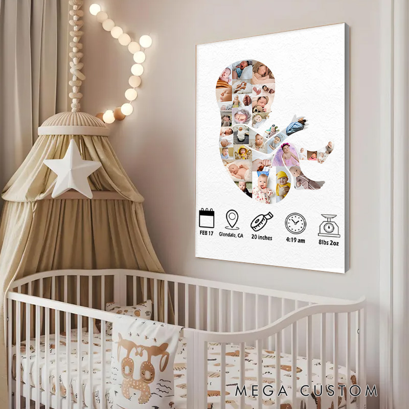 Personalized Photo Collage Art with Custom Initials and Unique Baby Keepsake