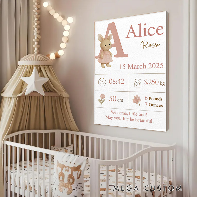 Personalized Birth Announcement with Custom Name Date and Cute Animal Graphic