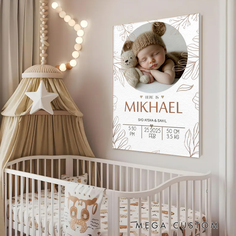 Personalized Baby Photo Frame with Custom Name and Birth Details for Nursery