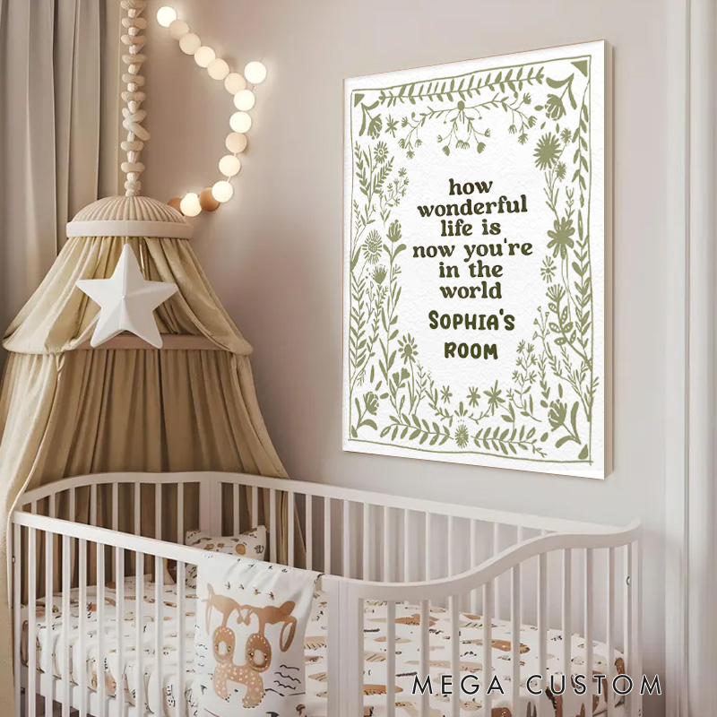 Personalized Inspirational Quote Print with Custom Name and Botanical Border for Nursery Wall Art