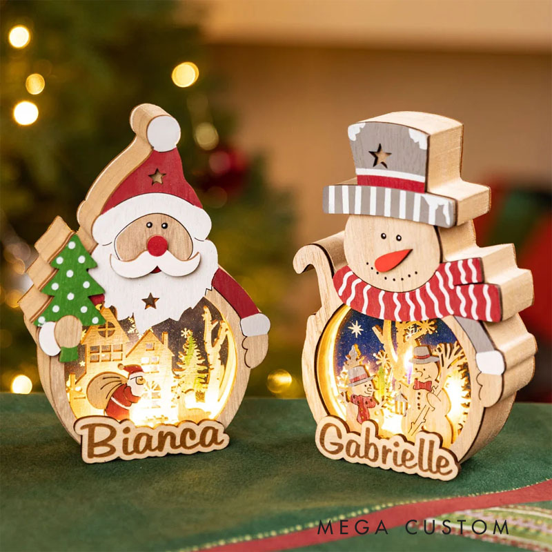 Personalized Santa Claus Snowman LED Ornament with Name Home Decor Christmas Gift for Family Friends