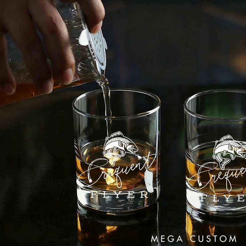 Personalized Whiskey Engraved Glasses Wine Cocktail and Beer Etched Fish Glassware Perfect Gift for Fishermen and Whiskey Lover