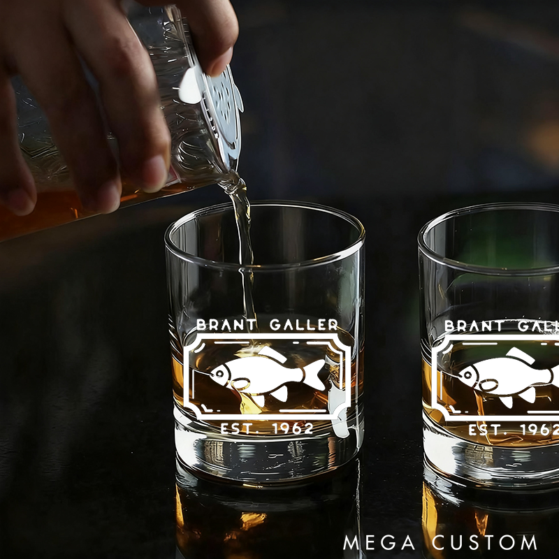 Personalized Fishing Whiskey Glass Engraved Fish Design Fishing Gift Ideas Unique Gift for Anglers and Fishing Lover