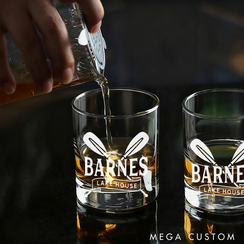 Personalized Fishing Whiskey Glass Lake House Wine Glass Crossed Paddle Design Unique Gift for Fishing Lover and Lake Enthusiast