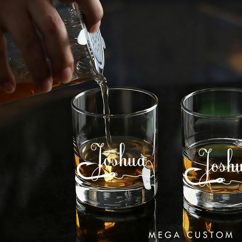 Personalized Fishing Hook Glass Etched Rocks Glasses Bourbon Whiskey Scotch Glasses Fisherman Glass Old Fashioned Glass Unique Gift for Fishing Lover