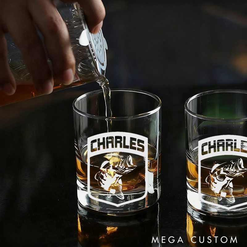 Personalized Bass Fishing Glass Sandblasted Beer Mug or Whiskey Glass Unique Gift for Anglers Fishermen and Outdoor Enthusiasts