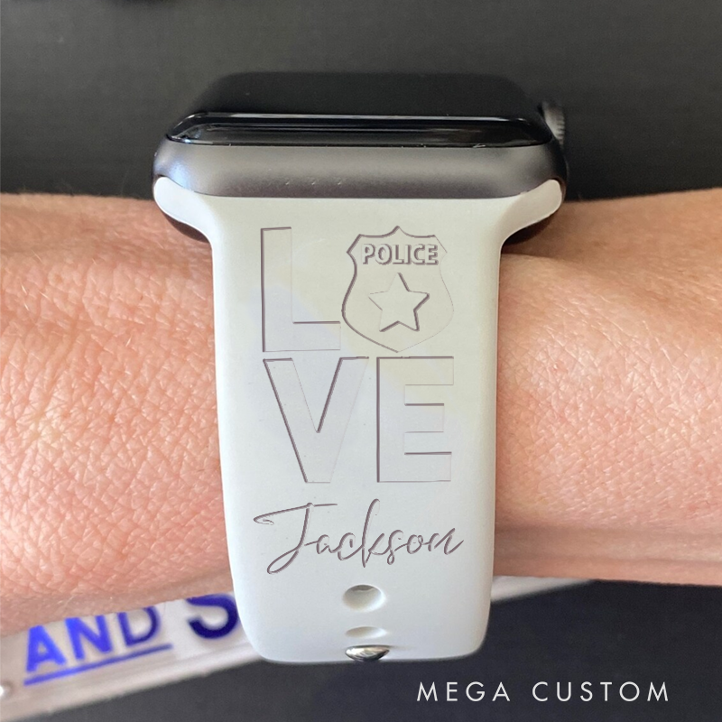 Police Love Silicone Watch Band Love Badge Design Gift for Police Officer