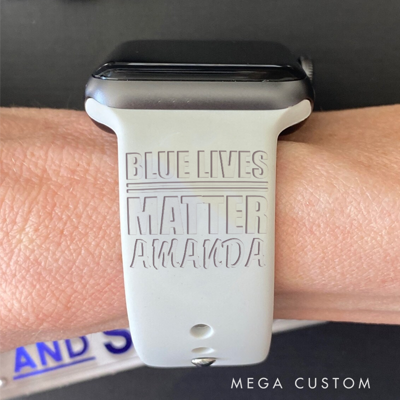 Personalized Blue Lives Matter Silicone Watch Band with Police Tribute Design Gift for Police Officer
