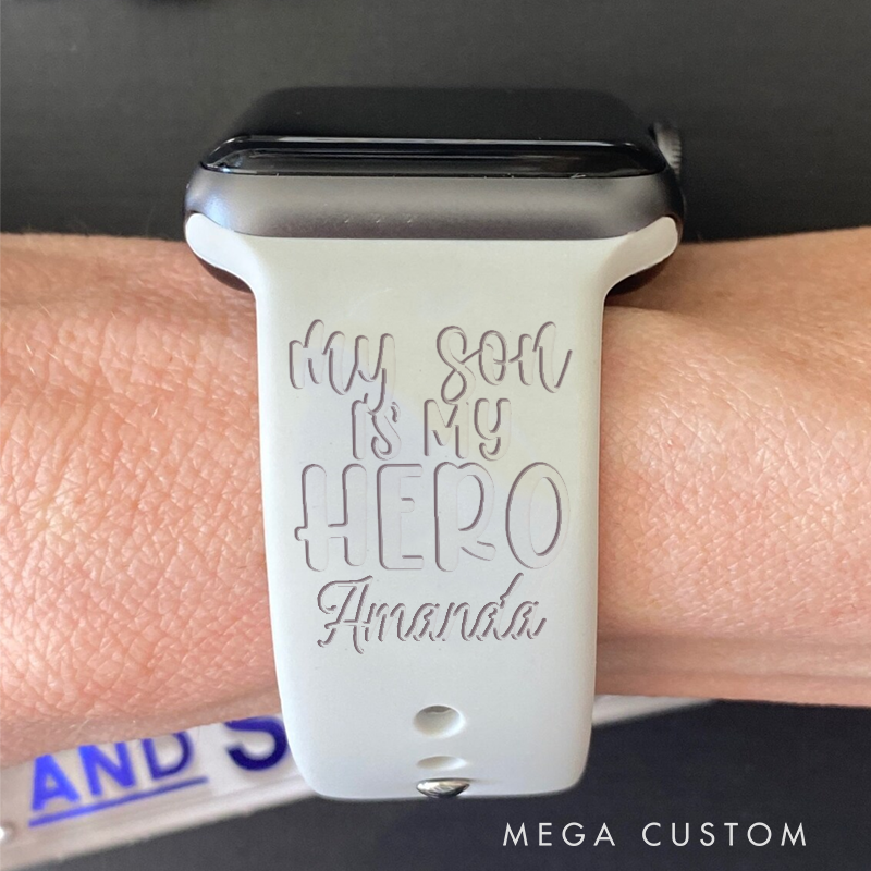 Personalized My Son Is My Hero Silicone Watch Band with Police Tribute Design Gift for Police Officer