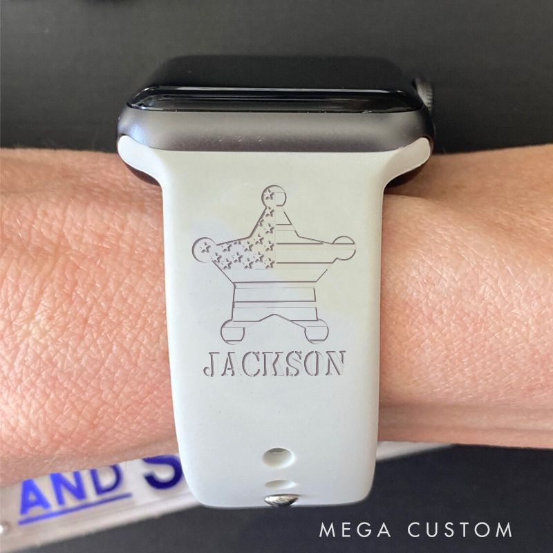 Personalized Back the Blue Silicone Watch Band with Custom Design Gift for Police Officer