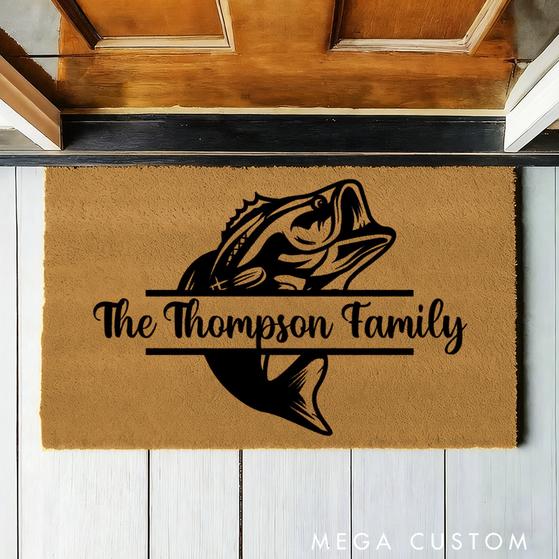 Personalised Bass Fish Split Monogram Doormat Fishing Doormat Last Name Doormat Family Doormat Camp Doormat Bass Fish Doormat Fish Decor