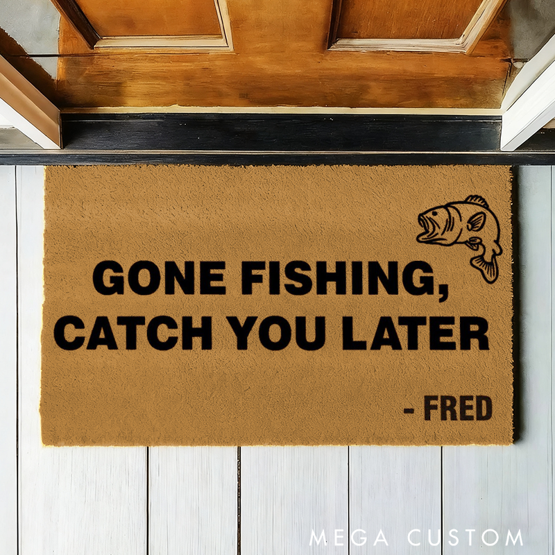 Personalised Funny Fishing Doormat with Gone Fishing, Catch You Later Design Sea Bass Fish Doormat Perfect Gift for Fishing Lover