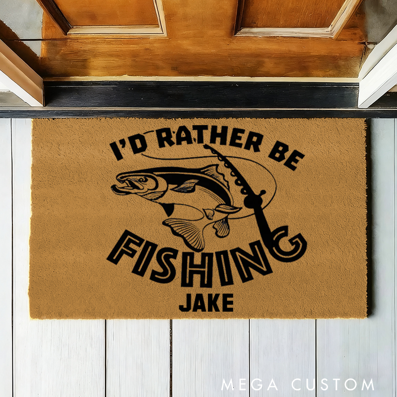 Personalised Doormat I'd Rather Be Fishing Funny Welcome Mat Funny Dad Grandpa Gift Mat Fisherman Gift Funny Fathers Day Gift Home Doormat