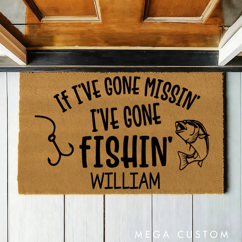 Personalised Fishing Doormat If I‘m Missing I’ve Gone Fishing Doormat Funny Outdoor Welcome Mat Perfect Gift for Fishing Lover and Lake House Decor