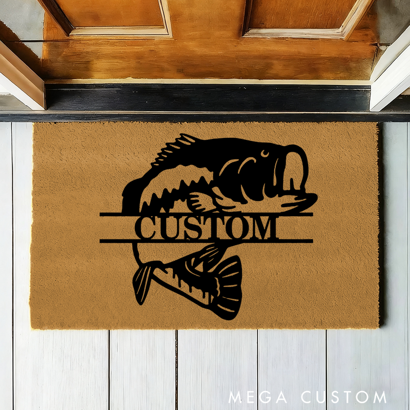 Personalised Fishing Doormat Bass Fish Design Welcome Mat Perfect Gift for Fishing Lover Durable and Non-Slip Outdoor Decor