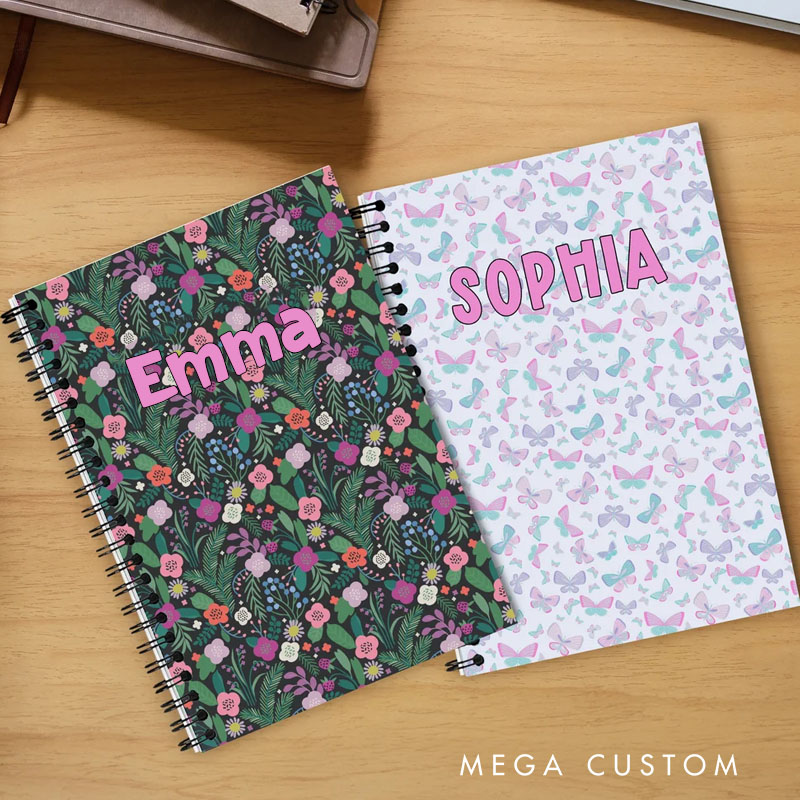 Personalized Flower Butterfly Heart Watercolor Blending Journal Notebook with Name Back to School Birthday Gift for Girls Women