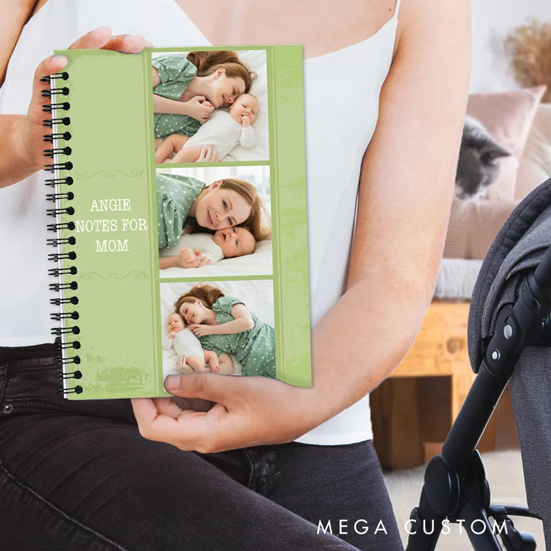 Personalized 3 Photos Spiral Notebook with Tex Anniversary Gift for Family Kids Baby 