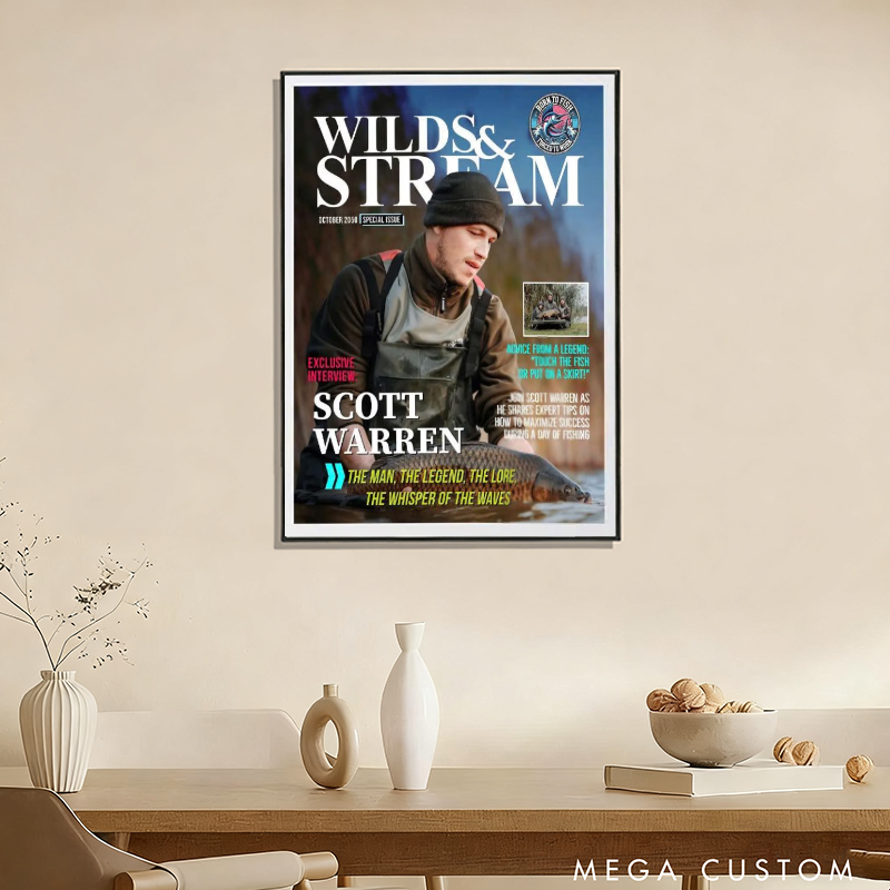 Personalized Fishing Magazine Cover Fishing Gifts for Men Fishing Dad Gift Funny Fisherman Gift Unique Gift for Fishing Enthusiasts and Outdoor Decor