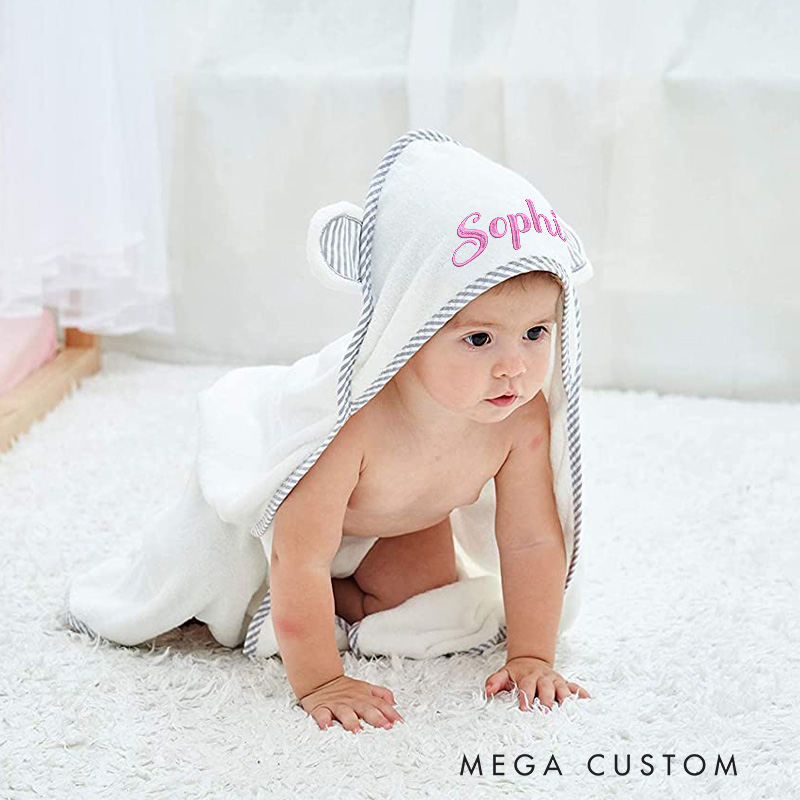 Personalized Ears Baby Towel for Infants with Soft Cotton Material and Custom Name Embroidery