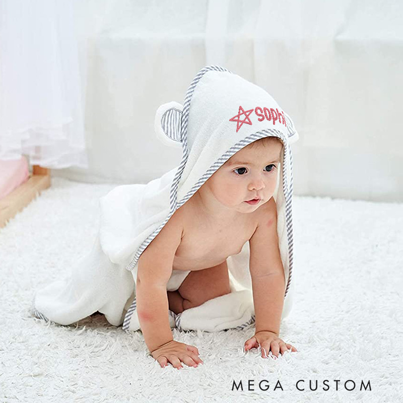Personalized Embroidered Baby Towel for Infants Featuring Soft Cotton Material and Customizable Name Option