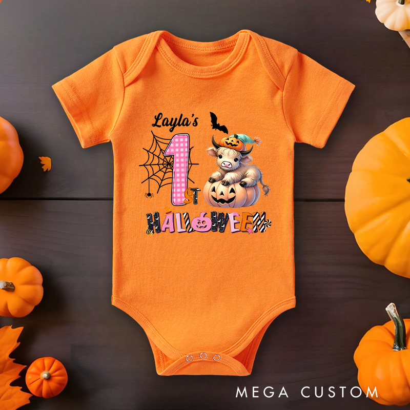 Personalized Spider Web and Pumpkin Design for Baby's First Halloween Celebration Baby Onesie Funny Baby Gift