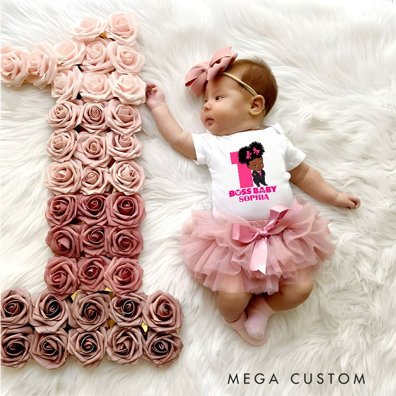 Personalized Boss Baby One Baby Tutu Skirt with Pink Tulle and Fun Character Design for Stylish Little Ones