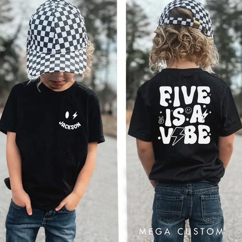 Personalized Five is a Vibe Kids T-Shirt with Bold Lettering and Fun Design for a Stylish Birthday