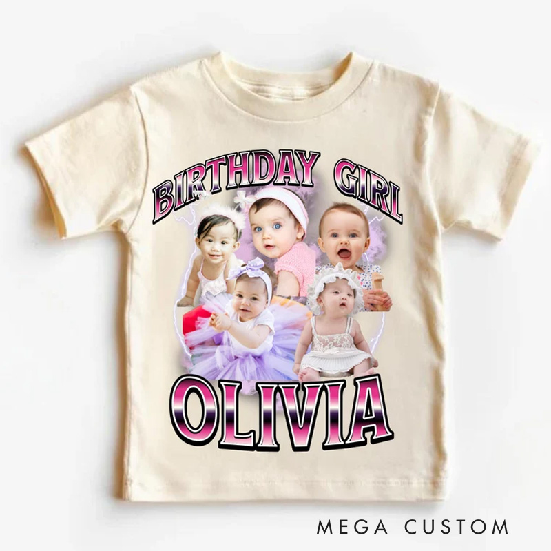Personalized Birthday Kids Photos T-Shirt with Fun Character Design and Name for a Joyful Celebration