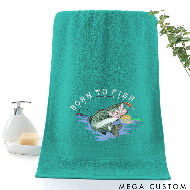 Personalized Fly Fishing Bass Embroidered Towels Durable Fishing Towel with Vibrant Fish Design Hand Towel and Washcloth Perfect for Fishing Lover and Outdoor Enthusiast