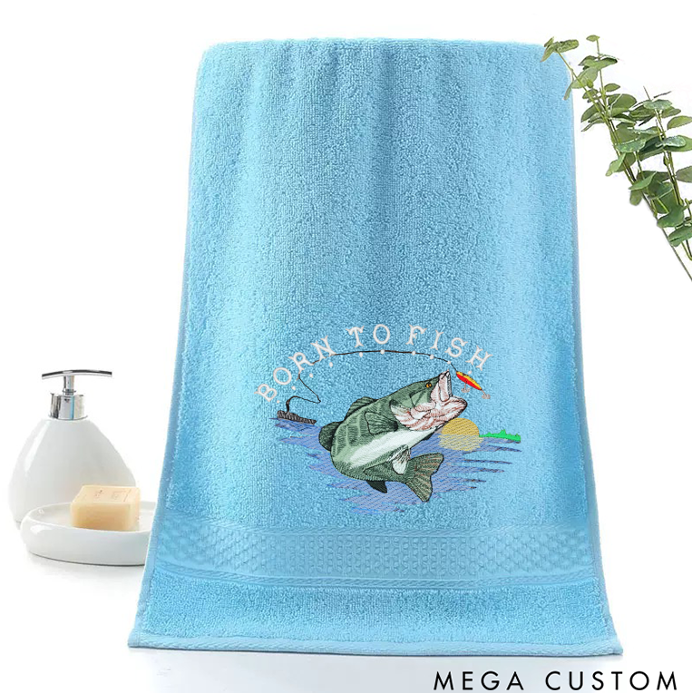 Personalized Fly Fishing Bass Embroidered Towels Durable Fishing Towel with Vibrant Fish Design Hand Towel and Washcloth Perfect for Fishing Lover and Outdoor Enthusiast