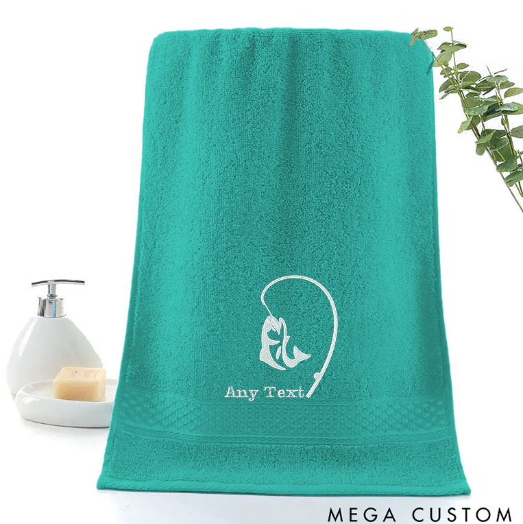 Personalized Fishing Hand Towel with Fish and Hook Pattern Perfect for Fishing Lover and Outdoor Use