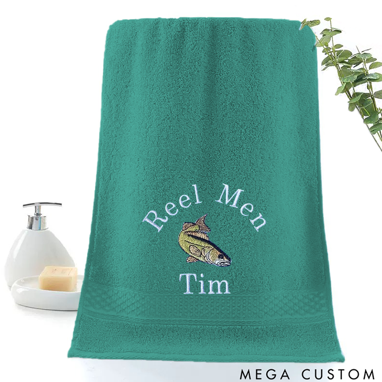 Personalized Fishing Hand Towel Reel Men Embroidered Design Fishing Towel Bass Fishing Towel Fisherman Gift Perfect Gift for Fishing Lover