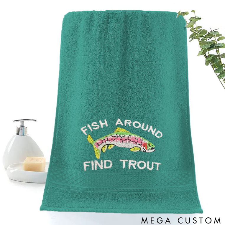 Personalized Fishing Towel Custom Embroidered Fishing Towel Father's Day Gift for Husband Fishing Gift for Trout Fishing Dad