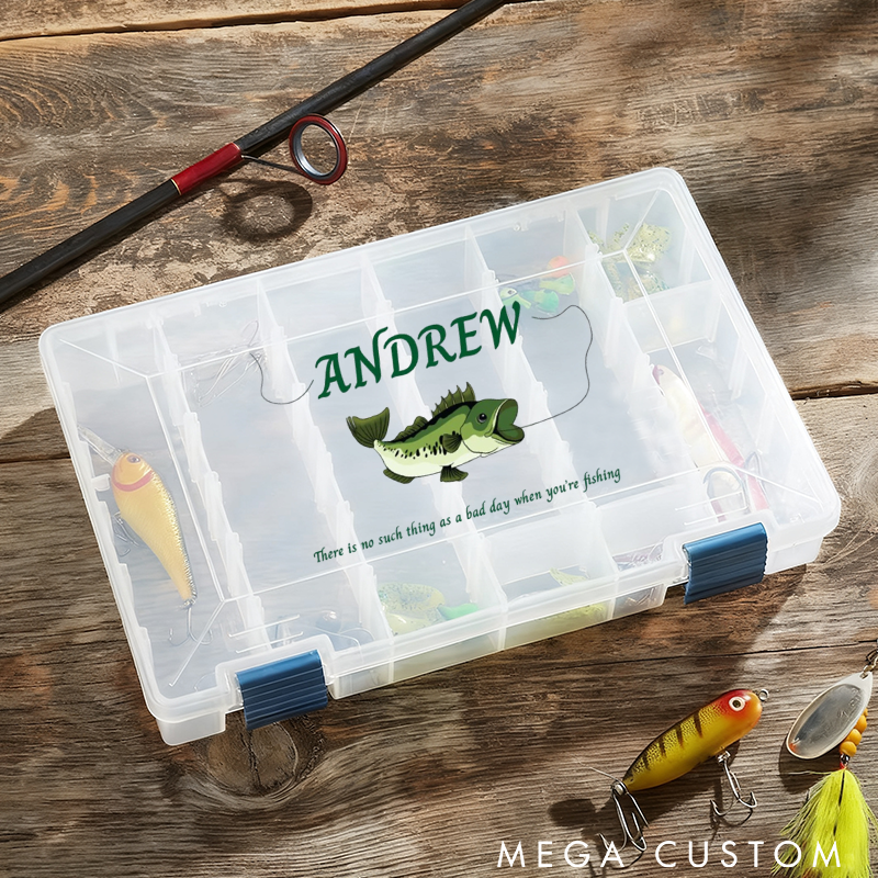 Personalized Tackle Box Transparent Organizer Gift for Fisherman Durable Organizer with Compartments for Lures and Gear Perfect Gift for Fishing Lover