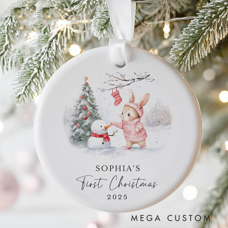 Personalized Baby's First Christmas Ornament with Adorable Animal Design and Name for a Cherished Memory
