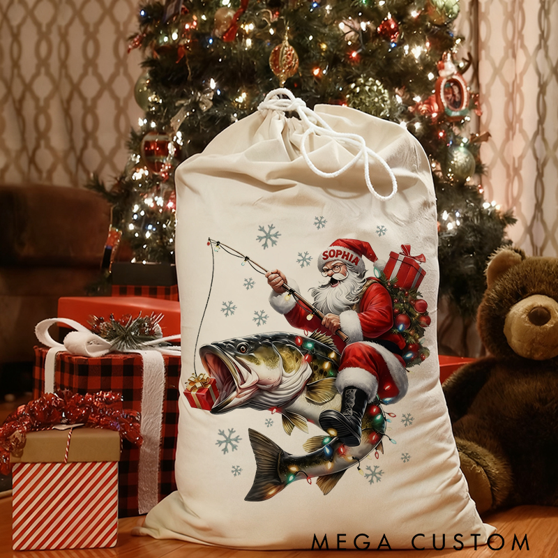 Personalized Fishing Christmas Sack Christmas Fishing Gift Bag Perfect Holiday Gift for Fishing Lover
