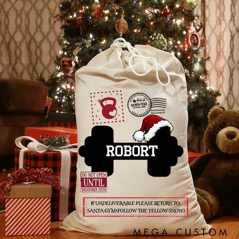 Personalized Cute Fitness Merry Christmas Sack Family Christmas Gift Wrap Bag Custom Name Funny Merry Liftmas Fitness Santa Sack