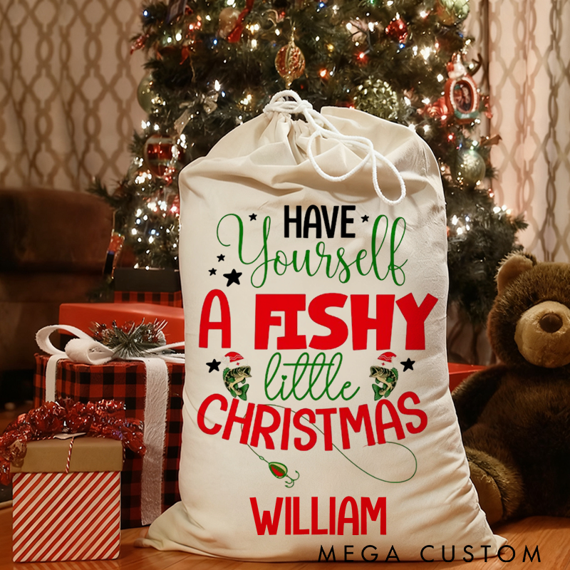 Personalized Fishing Christmas Sack Christmas Fishing Gift Bag Have Yourself A Fishy Little Christmas Design Christmas Fishing Gift Bag Perfect Holiday Gift for Fishing Lover