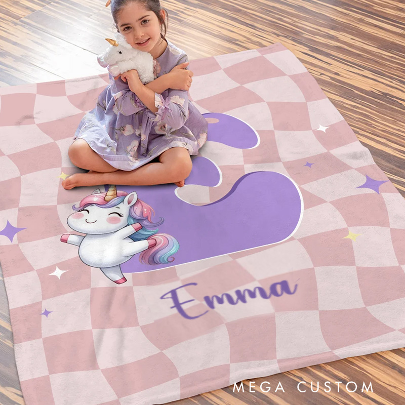 Personalized Horse Fantasy Unicorn Cute Animal Soft Throw Blanket with Name and Initial Birthday Christmas Gift for Boys Girls