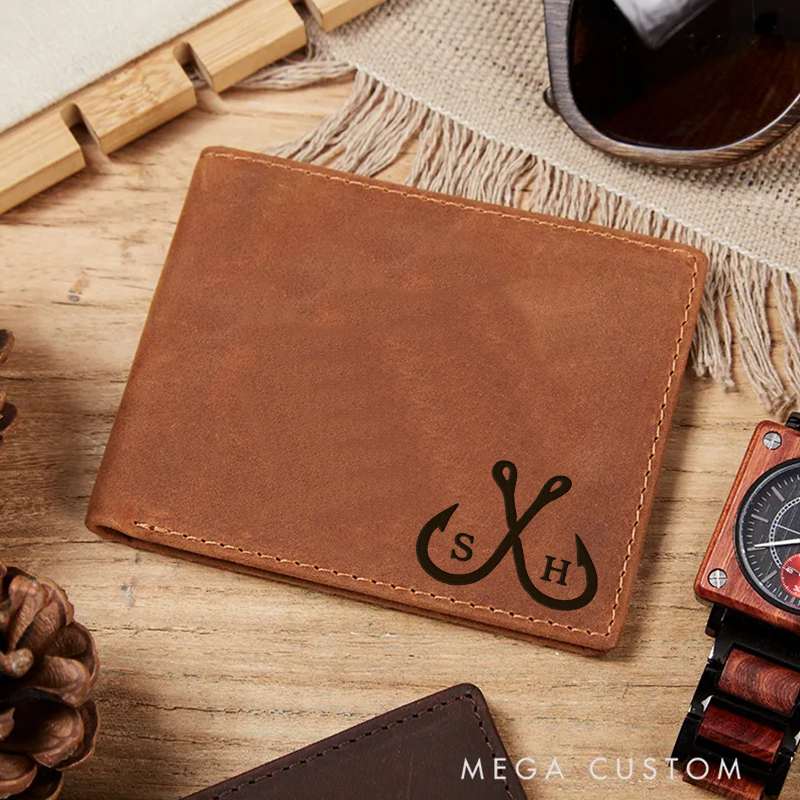 Personalized Fishing Gifts for Men Leather Wallets for Men Father's Day Gift Outdoor Gift Perfect Gift for Dad Husband or Fishermen