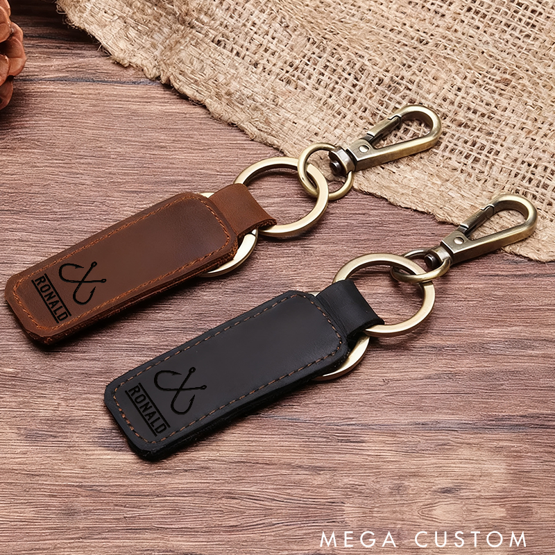 Personalized Leather Fishing Keychain with Hook Design Fishing Keychain Durable and Stylish Gift for Fishermen Dad or Husband