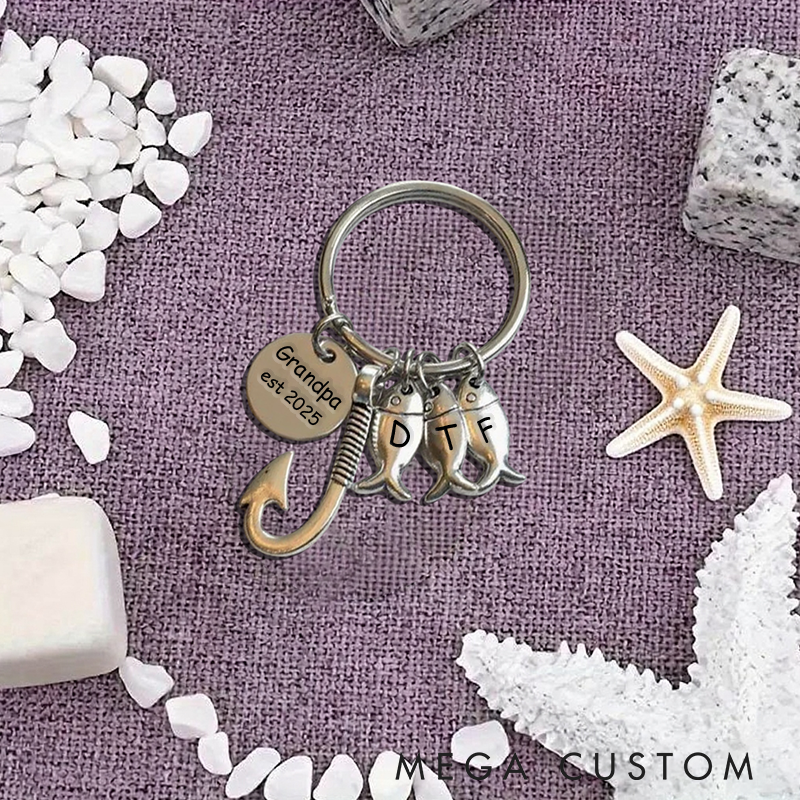 Personalized Fishing Keychain Stainless Steel Keyring Gift for Dad Fisherman Charm Meaningful Family Keepsake